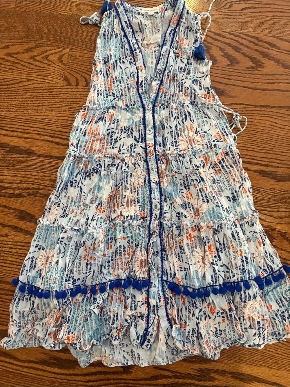 Poupette St. Barth White Dress with Blue and Orange Floral Print